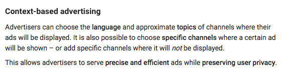В тексте сказано “Рекламодатели могут выбирать язык и темы каналов, где будет показана их реклама”